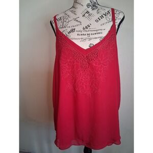 Red Floral Embroidered Lace V-Neck Camisole Tank Top with Adjustable Straps